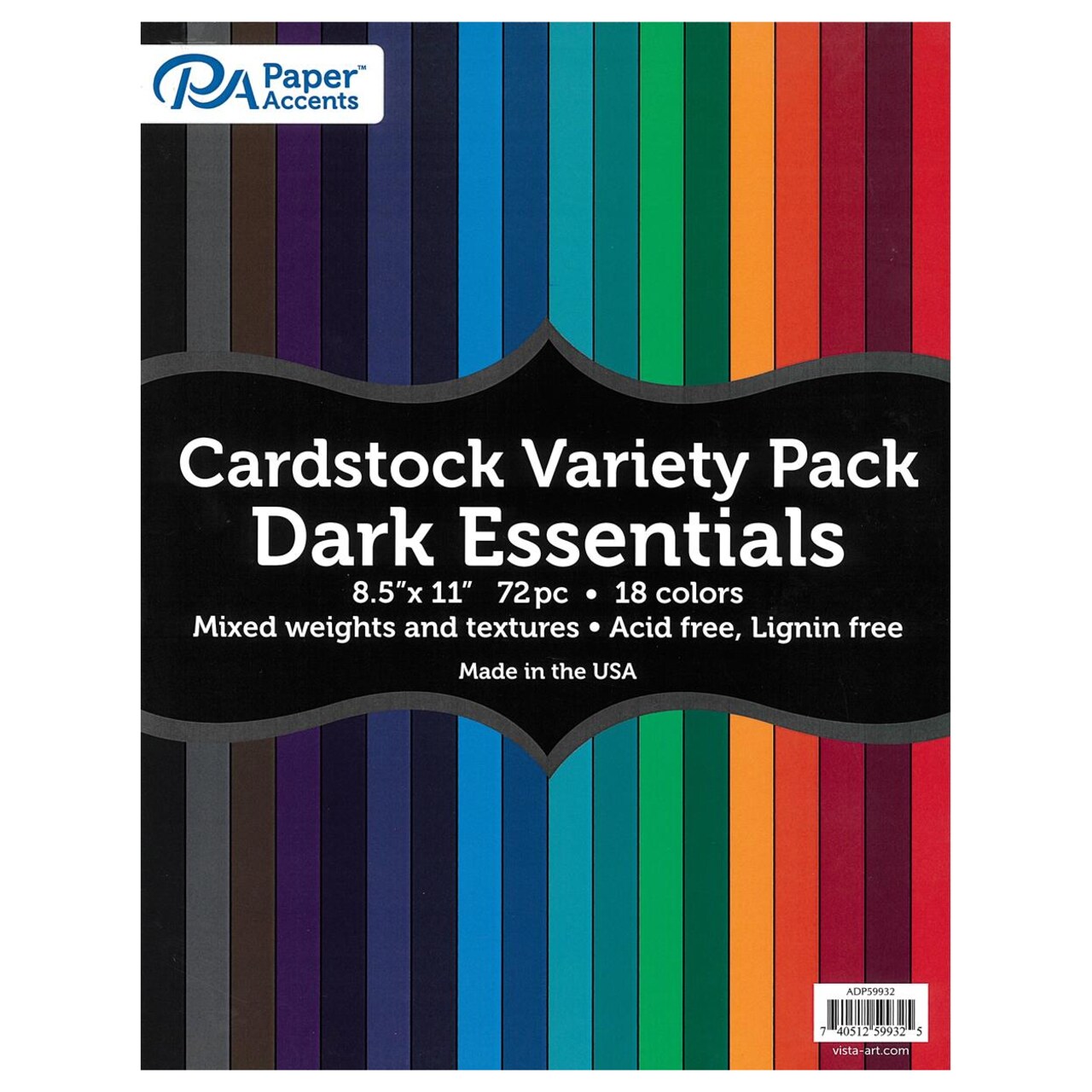 Accent Design Paper Accents Colored Cardstock Variety Pack 8.5x11 Dark Essentials 72pc, Acid Free Archival Quality, Scrapbooking, Card Making, Crafts, Multi Color Cardstock Assortment